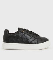 New Look Black Leather-Look Woven Chunky Trainers
